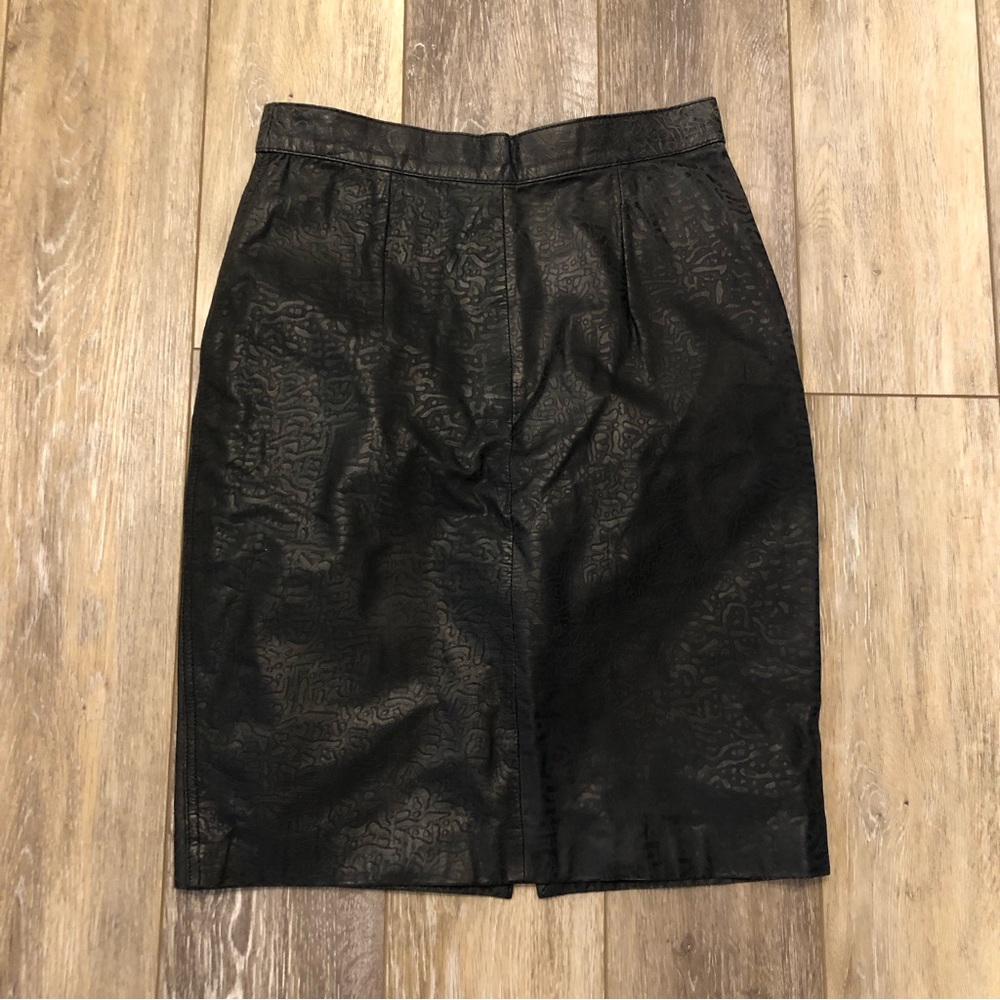 GLOBAL IDENTITY Womens Vtg 100% Leather Suede Pencil Skirt 9/10 Leopard Embossed